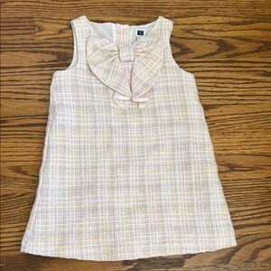 Janie and Jack Pastel Tweed Bow Dress in Pink, Yellow, and White